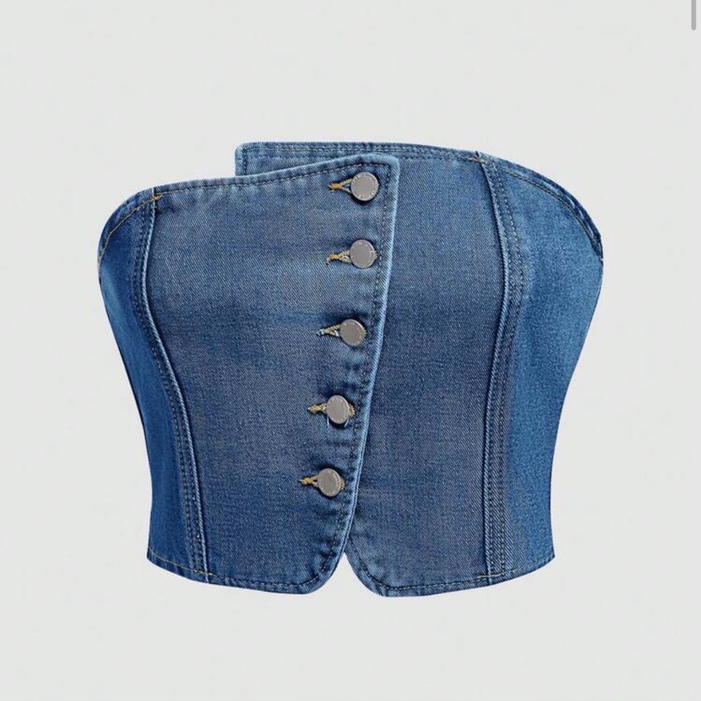 SHEIN Blue Denim Button Up Tube Top